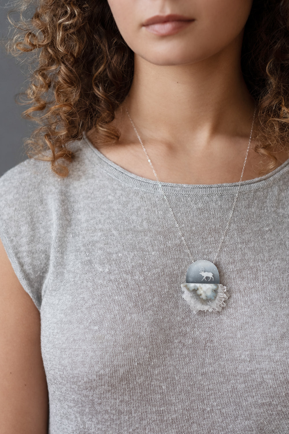 Model wearing Crystal Caribou Necklace