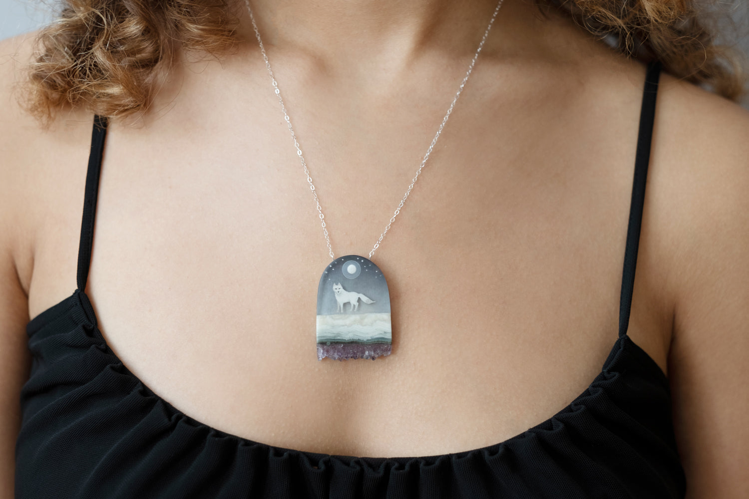 Model wearing Crystal Fox Necklace