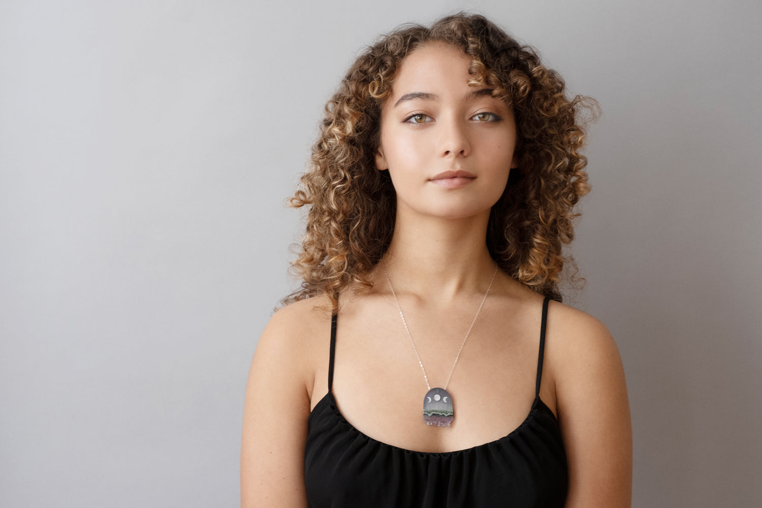 Model wearing Crystal Moons Necklace