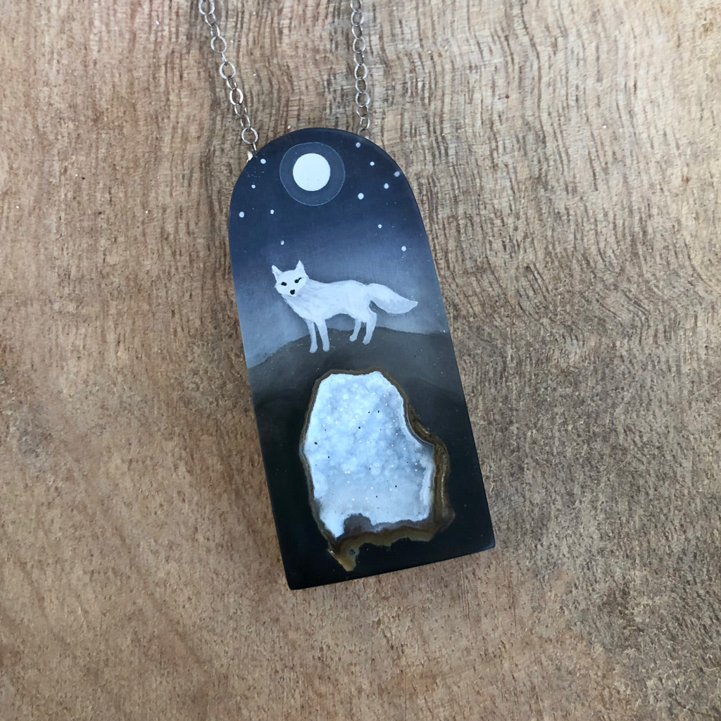 Geode Arctic Fox Necklace