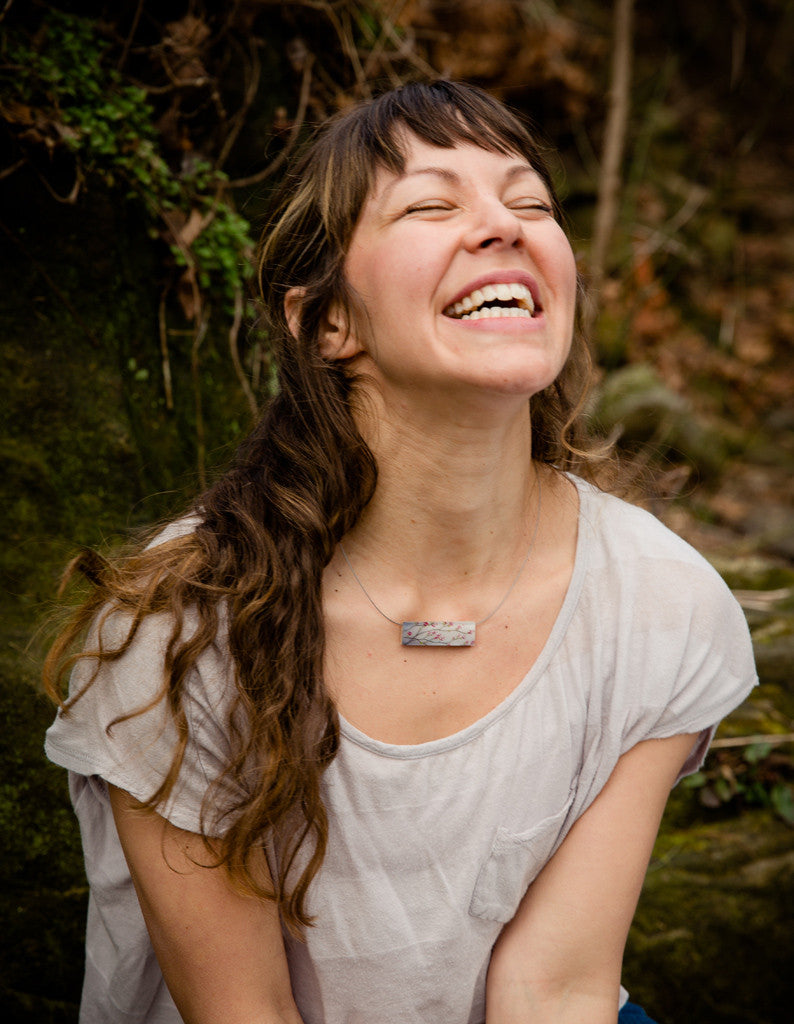 Model wearing Amanda blossoms necklace