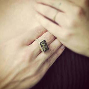 Model wearing Oregon lichen ring