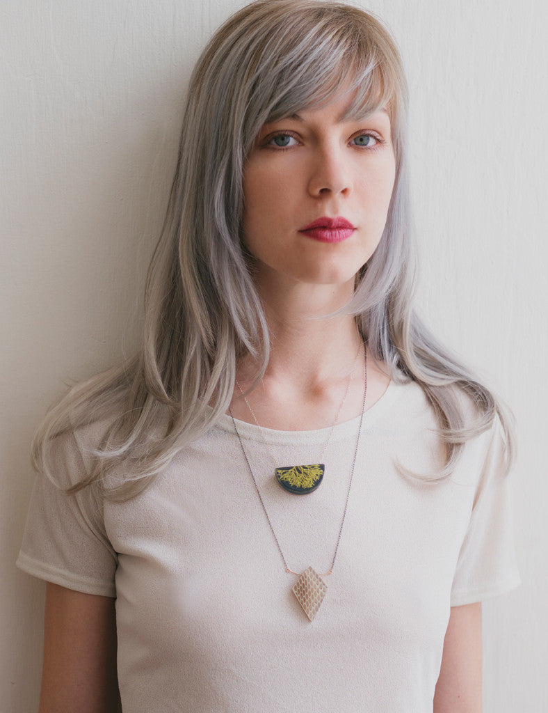 Model wearing lichen necklace