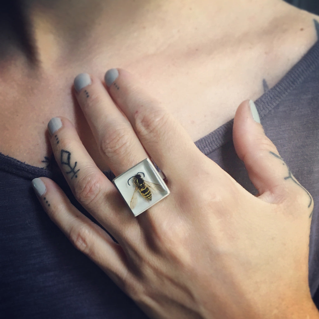 Model wearing yellowjacket ring