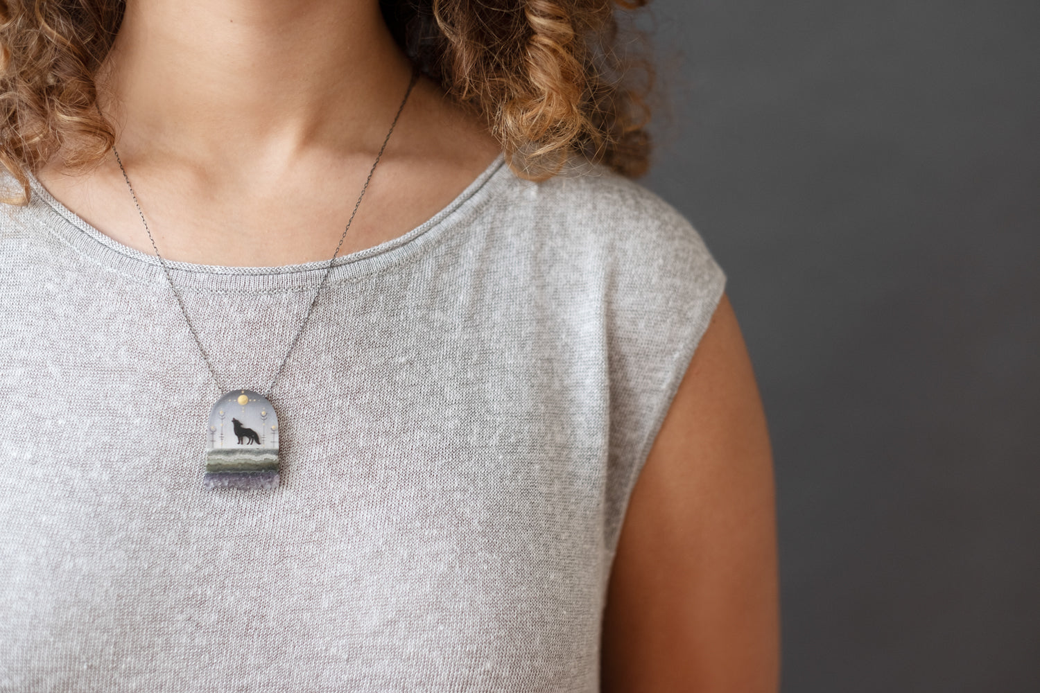 Model wearing Crystal Wolf Necklace
